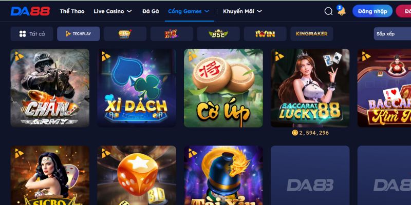 Sảnh cược game bài Techplay hot nhất tại DA88